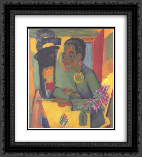 The Painter. Self-portrait 20x22 Black Ornate Wood Framed Art Print Poster with Double Matting by Kirchner, Ernst Ludwig