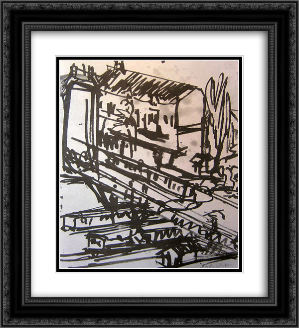The Railway Overpass 20x22 Black Ornate Wood Framed Art Print Poster with Double Matting by Kirchner, Ernst Ludwig