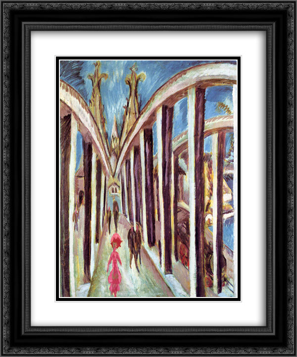 The Rhine Bridge 20x24 Black Ornate Wood Framed Art Print Poster with Double Matting by Kirchner, Ernst Ludwig