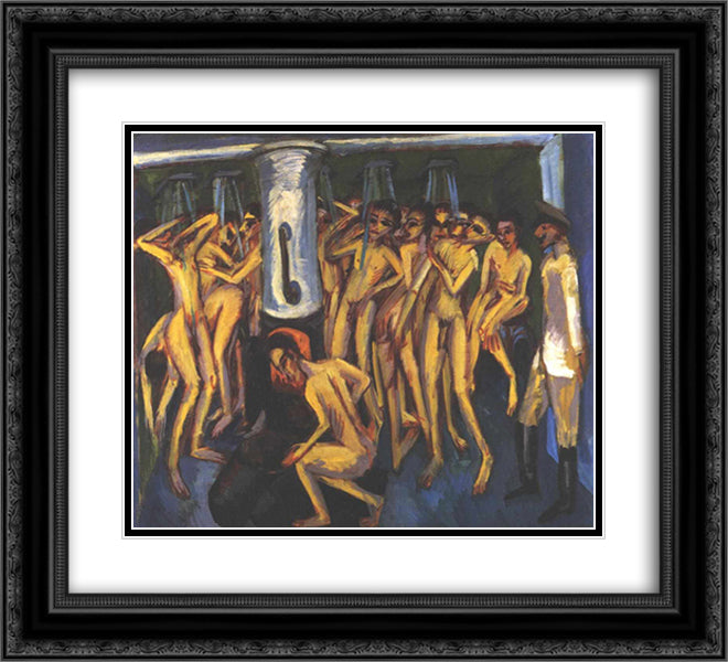 The Soldier Bath 22x20 Black Ornate Wood Framed Art Print Poster with Double Matting by Kirchner, Ernst Ludwig
