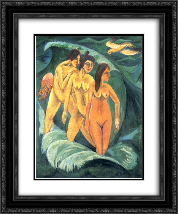 Three Bathers 20x24 Black Ornate Wood Framed Art Print Poster with Double Matting by Kirchner, Ernst Ludwig