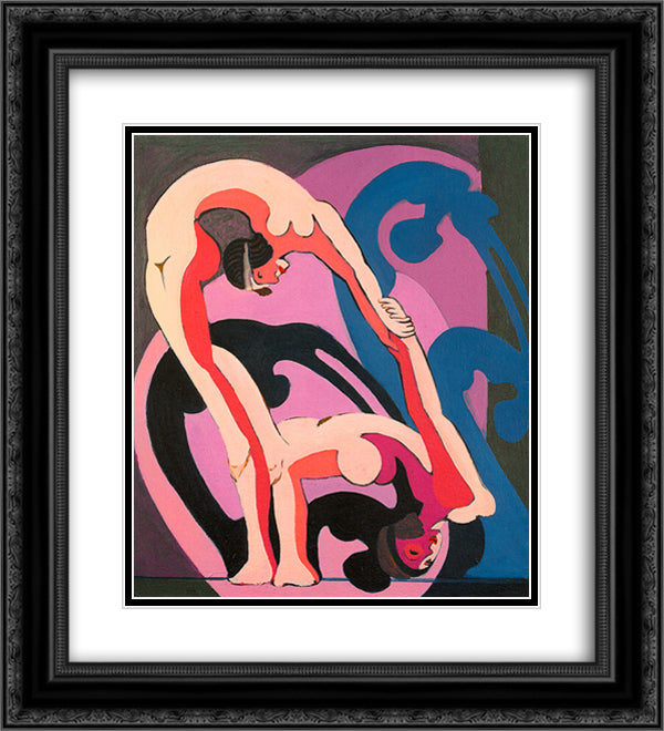 Two Acrobats 20x22 Black Ornate Wood Framed Art Print Poster with Double Matting by Kirchner, Ernst Ludwig