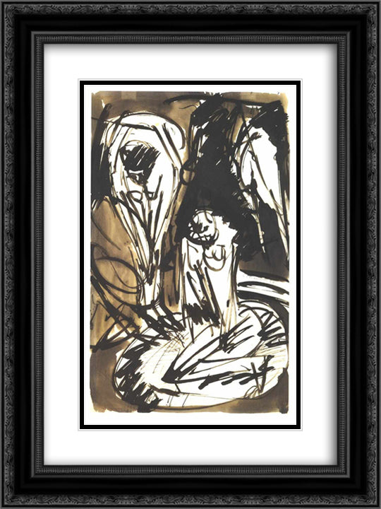 Two Bathing Girls in a Bathtub 18x24 Black Ornate Wood Framed Art Print Poster with Double Matting by Kirchner, Ernst Ludwig