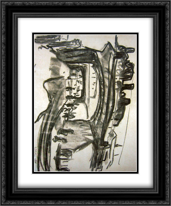 Two Railway Bridges in Dresden 20x24 Black Ornate Wood Framed Art Print Poster with Double Matting by Kirchner, Ernst Ludwig