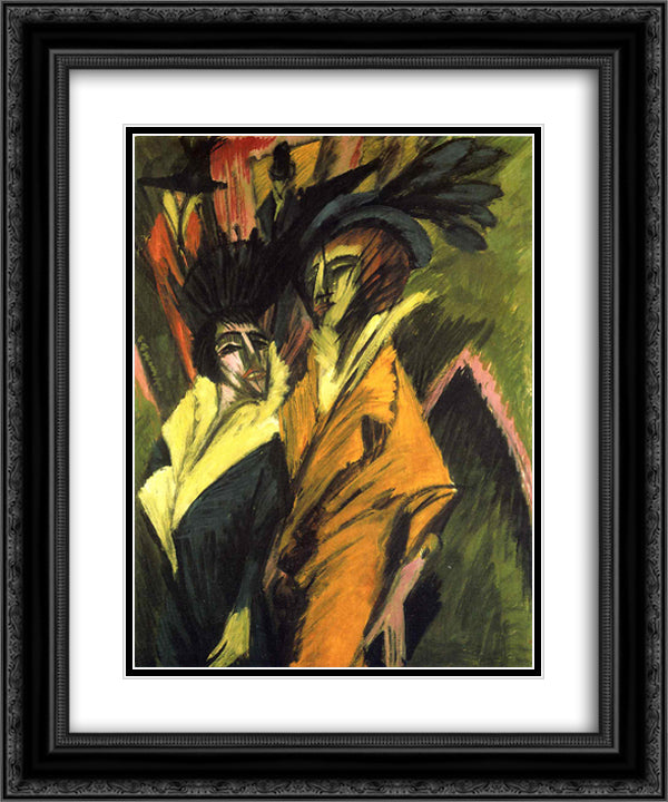 Two Women at the Street 20x24 Black Ornate Wood Framed Art Print Poster with Double Matting by Kirchner, Ernst Ludwig
