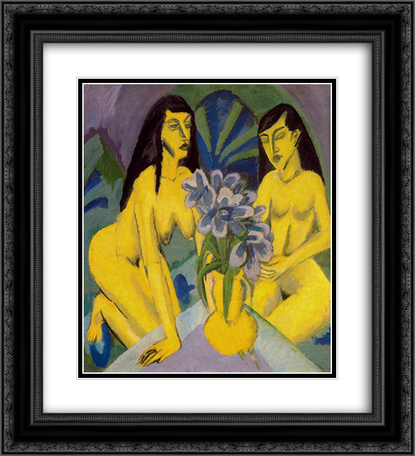 Two Yellow Knots with Bunch of Flowers 20x22 Black Ornate Wood Framed Art Print Poster with Double Matting by Kirchner, Ernst Ludwig