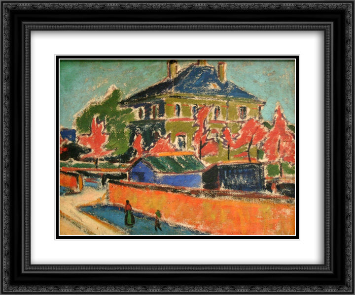 Villa in Dresden 24x20 Black Ornate Wood Framed Art Print Poster with Double Matting by Kirchner, Ernst Ludwig