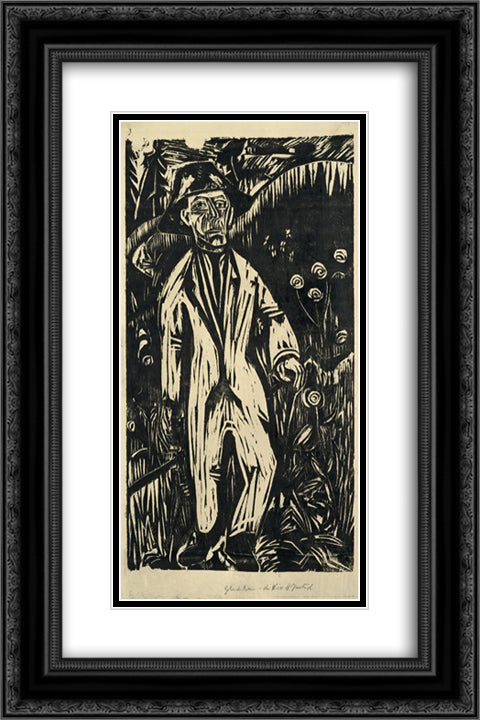 Walking Man in the Meadow 16x24 Black Ornate Wood Framed Art Print Poster with Double Matting by Kirchner, Ernst Ludwig