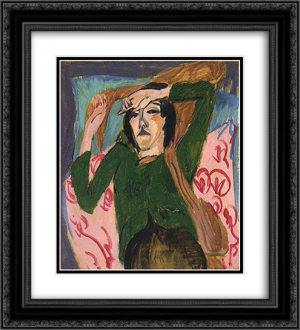 Woman in a Green Blouse 20x22 Black Ornate Wood Framed Art Print Poster with Double Matting by Kirchner, Ernst Ludwig