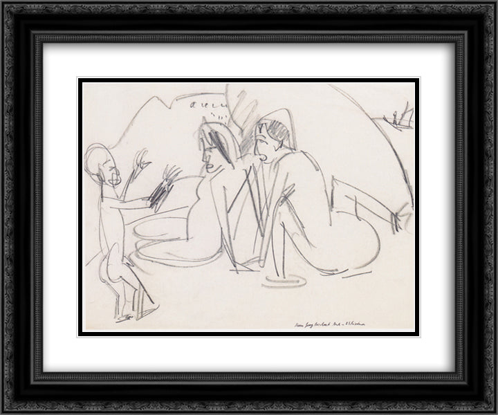 Women and Sculptures on the Beach 24x20 Black Ornate Wood Framed Art Print Poster with Double Matting by Kirchner, Ernst Ludwig