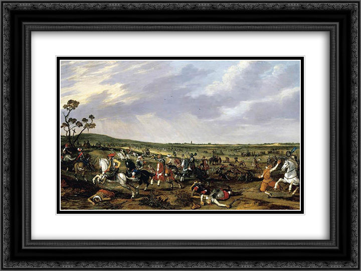 Battle scene in an open landscape 24x18 Black Ornate Wood Framed Art Print Poster with Double Matting by Velde, Esaias van de