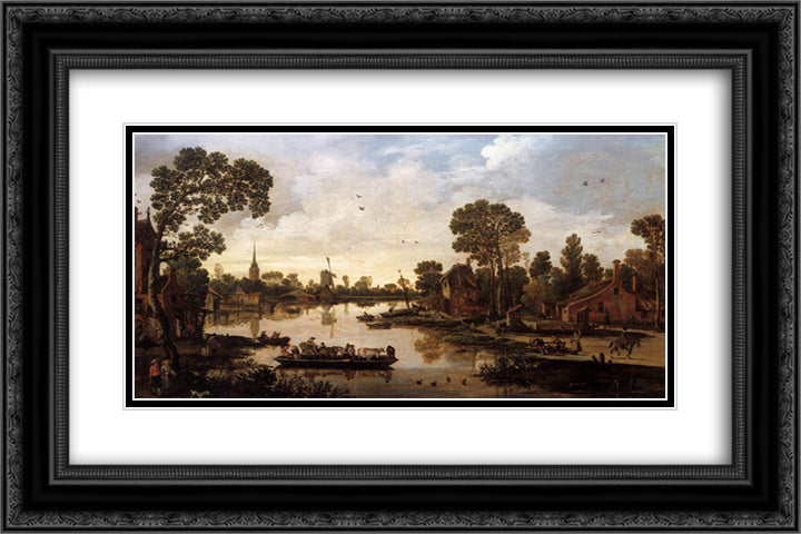 Ferry Boat 24x16 Black Ornate Wood Framed Art Print Poster with Double Matting by Velde, Esaias van de