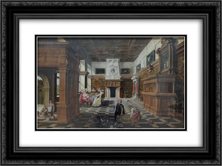 Hall with the parable of Lazarus and the rich man (Luke 16, 19 21) 24x18 Black Ornate Wood Framed Art Print Poster with Double Matting by Velde, Esaias van de