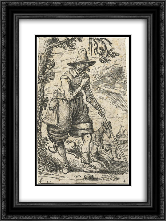 Hunter with two dogs 18x24 Black Ornate Wood Framed Art Print Poster with Double Matting by Velde, Esaias van de