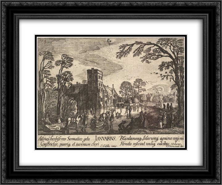 January 24x20 Black Ornate Wood Framed Art Print Poster with Double Matting by Velde, Esaias van de