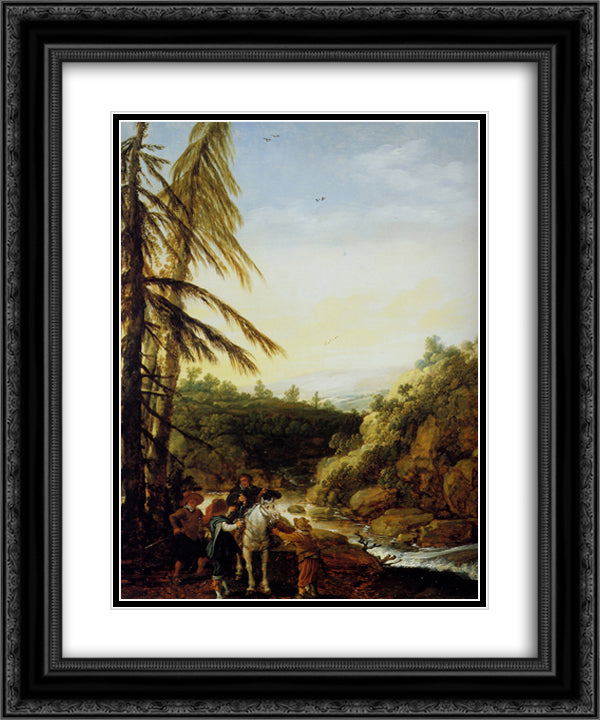Landscape robbing of a equestrian 20x24 Black Ornate Wood Framed Art Print Poster with Double Matting by Velde, Esaias van de