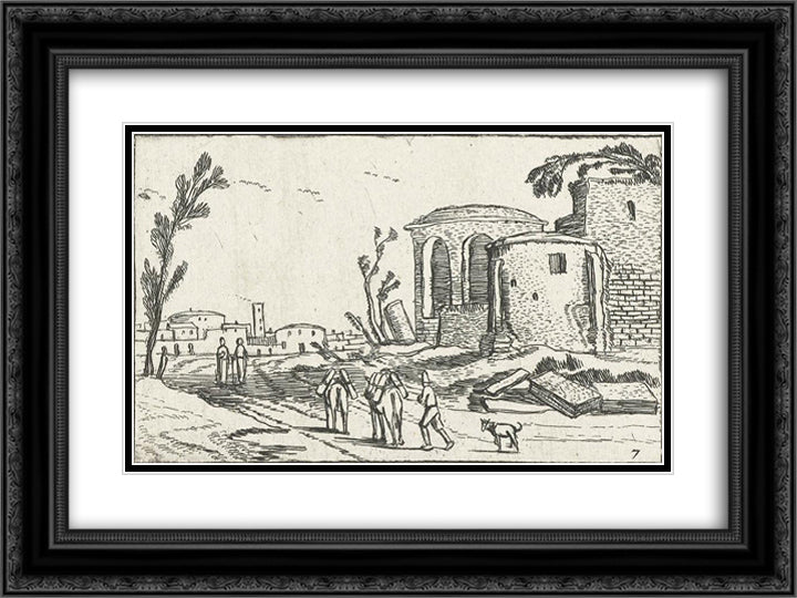 Landscape with Ruins 24x18 Black Ornate Wood Framed Art Print Poster with Double Matting by Velde, Esaias van de