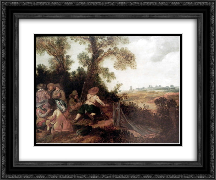 Militia in the dunes in ambush 24x20 Black Ornate Wood Framed Art Print Poster with Double Matting by Velde, Esaias van de