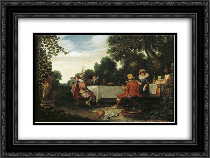 Party in the Garden 24x18 Black Ornate Wood Framed Art Print Poster with Double Matting by Velde, Esaias van de