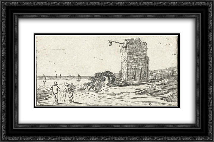 Path along a lighthouse on the beach 24x16 Black Ornate Wood Framed Art Print Poster with Double Matting by Velde, Esaias van de