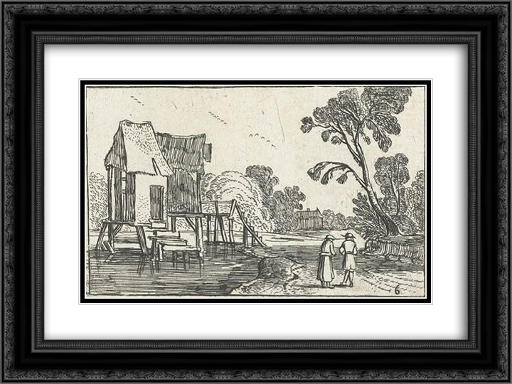 Path along a river with building on stilts 24x18 Black Ornate Wood Framed Art Print Poster with Double Matting by Velde, Esaias van de