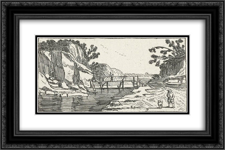 Rocky Landscape with road along river 24x16 Black Ornate Wood Framed Art Print Poster with Double Matting by Velde, Esaias van de