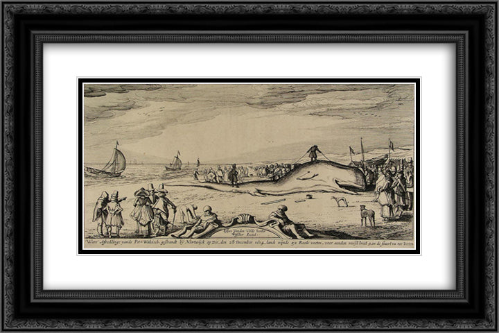 Sperm whale on the beach of Noordwijk 24x16 Black Ornate Wood Framed Art Print Poster with Double Matting by Velde, Esaias van de