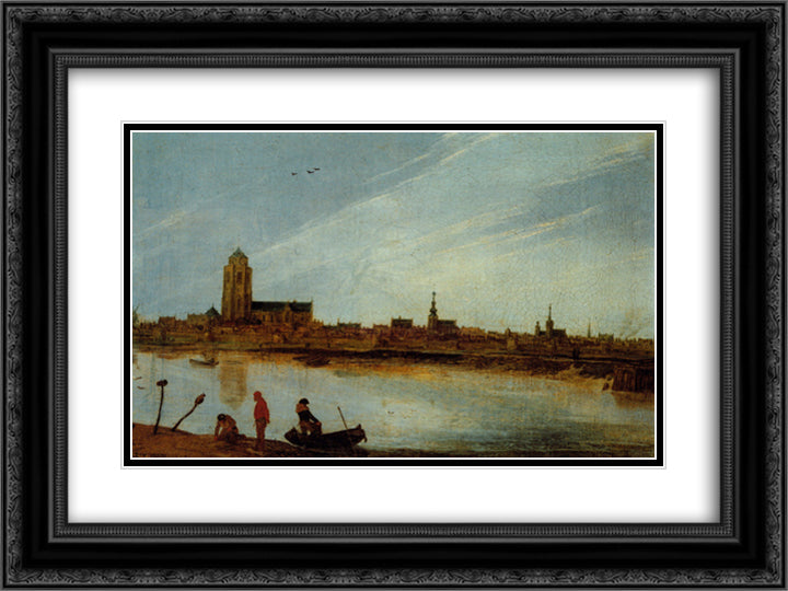 View of Zierikzee 24x18 Black Ornate Wood Framed Art Print Poster with Double Matting by Velde, Esaias van de