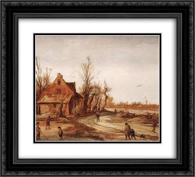 Winter Landscape 22x20 Black Ornate Wood Framed Art Print Poster with Double Matting by Velde, Esaias van de
