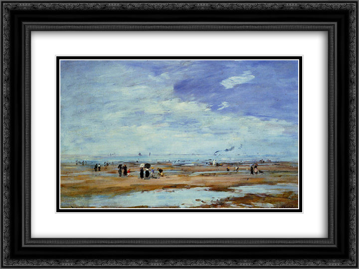 Deauville, the Beach, Low Tide 24x18 Black Ornate Wood Framed Art Print Poster with Double Matting by Boudin, Eugene