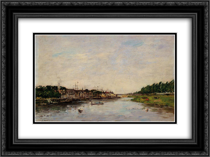 Entrance to the Port of Saint-Valery-sur-Somme 24x18 Black Ornate Wood Framed Art Print Poster with Double Matting by Boudin, Eugene
