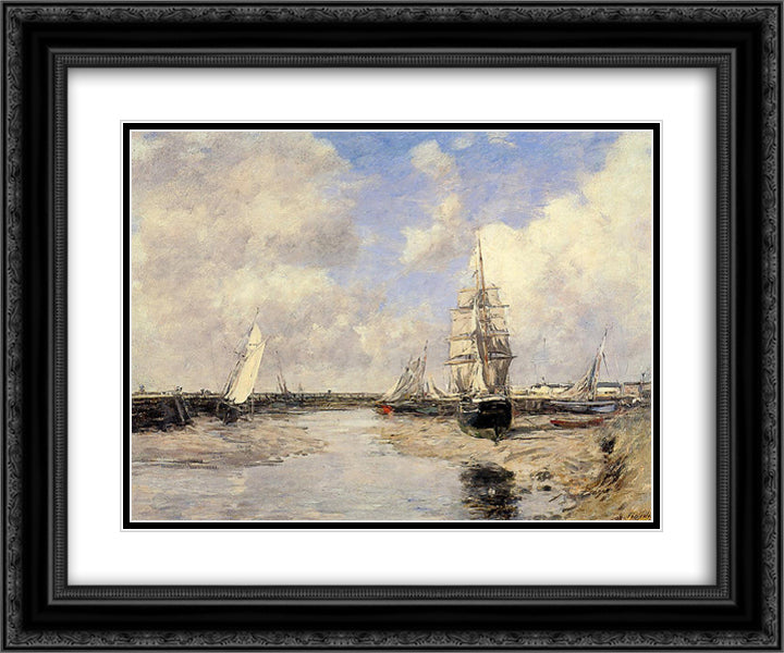 Estuary at Trouville 24x20 Black Ornate Wood Framed Art Print Poster with Double Matting by Boudin, Eugene