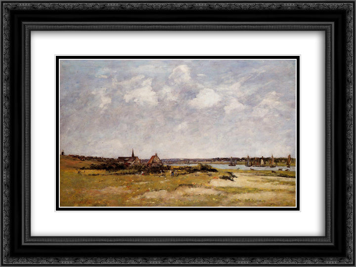 Etaples, La Canache, High Tide 24x18 Black Ornate Wood Framed Art Print Poster with Double Matting by Boudin, Eugene