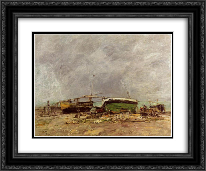 Etretat 24x20 Black Ornate Wood Framed Art Print Poster with Double Matting by Boudin, Eugene