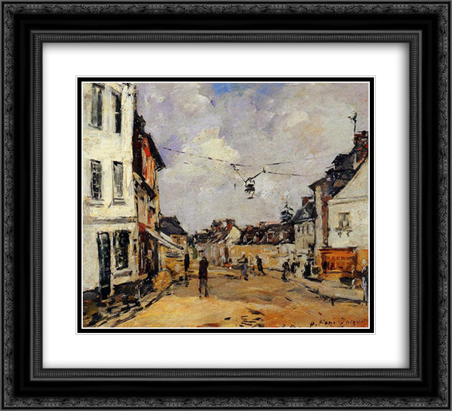Fervaques, the Main Street 22x20 Black Ornate Wood Framed Art Print Poster with Double Matting by Boudin, Eugene