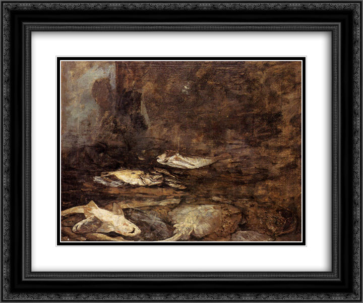 Fish, Skate and Dogfish 24x20 Black Ornate Wood Framed Art Print Poster with Double Matting by Boudin, Eugene