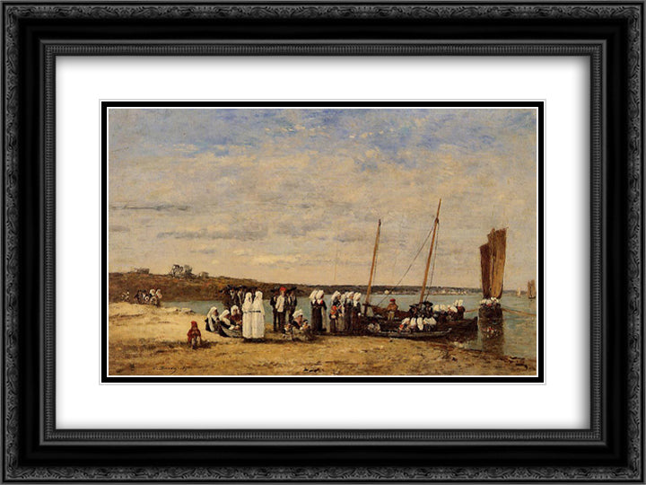 Fishermen of Kerhor Receiving a Blessing at Plougastel 24x18 Black Ornate Wood Framed Art Print Poster with Double Matting by Boudin, Eugene