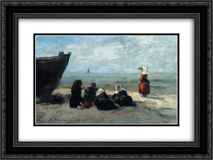 Fisherwives Waiting for the Boats to Return 24x18 Black Ornate Wood Framed Art Print Poster with Double Matting by Boudin, Eugene
