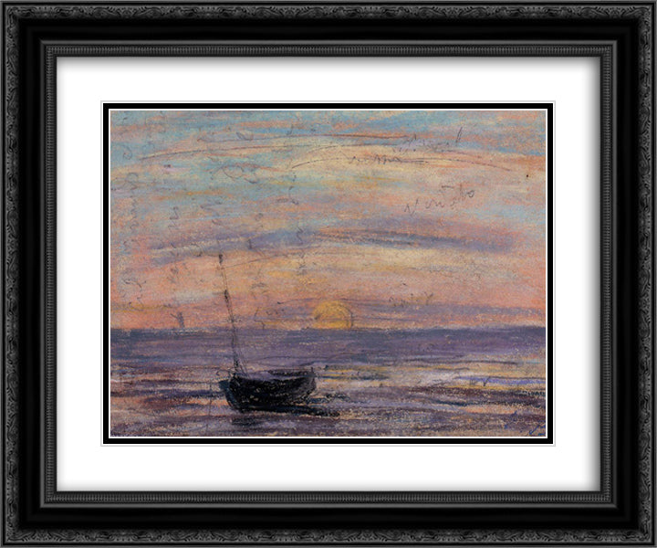Fishing Boat 24x20 Black Ornate Wood Framed Art Print Poster with Double Matting by Boudin, Eugene