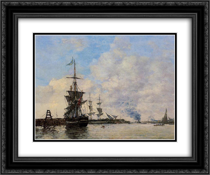 Le Havre. Avent Port. 24x20 Black Ornate Wood Framed Art Print Poster with Double Matting by Boudin, Eugene
