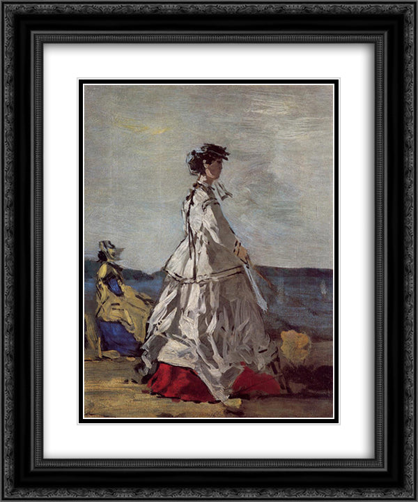 Princess Pauline Metternich on the Beach 20x24 Black Ornate Wood Framed Art Print Poster with Double Matting by Boudin, Eugene