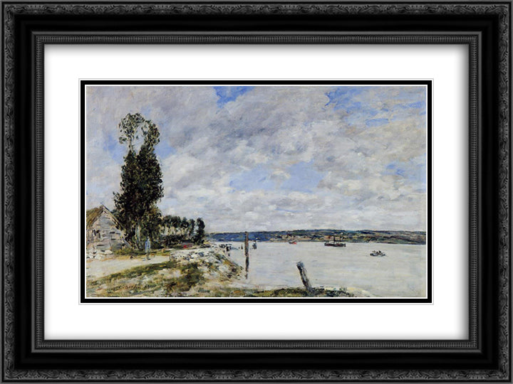Quillebeuf surroundings, Tray of Mailleraye 24x18 Black Ornate Wood Framed Art Print Poster with Double Matting by Boudin, Eugene