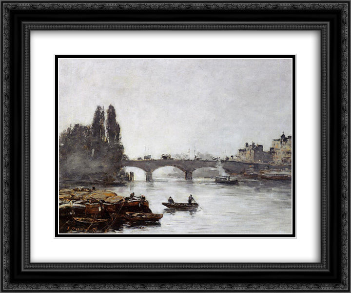 Rouen, the Pont Corneille, Fog Effect 24x20 Black Ornate Wood Framed Art Print Poster with Double Matting by Boudin, Eugene