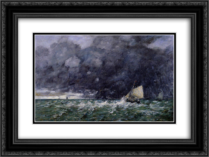 Rough Seas 24x18 Black Ornate Wood Framed Art Print Poster with Double Matting by Boudin, Eugene