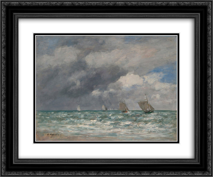 Sailboats at Trouville 24x20 Black Ornate Wood Framed Art Print Poster with Double Matting by Boudin, Eugene
