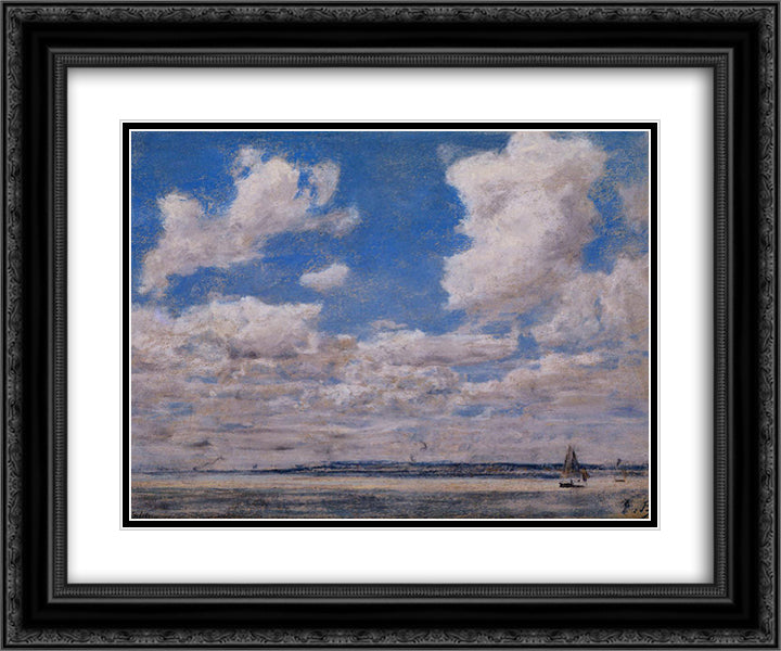 Seascape with Large Sky 24x20 Black Ornate Wood Framed Art Print Poster with Double Matting by Boudin, Eugene