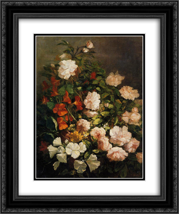 Spray of Flowers 20x24 Black Ornate Wood Framed Art Print Poster with Double Matting by Boudin, Eugene