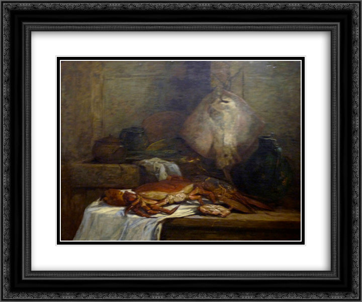 Still Life with Skate 24x20 Black Ornate Wood Framed Art Print Poster with Double Matting by Boudin, Eugene