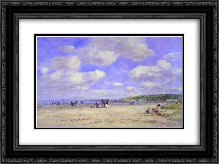 The Beach at Tourg ville les Sablons 24x18 Black Ornate Wood Framed Art Print Poster with Double Matting by Boudin, Eugene