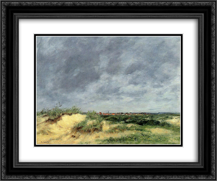 The Berck Dunes 24x20 Black Ornate Wood Framed Art Print Poster with Double Matting by Boudin, Eugene